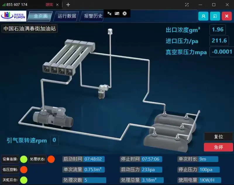 PetroChina Manchunjie station vapor recovery unit live operation screen